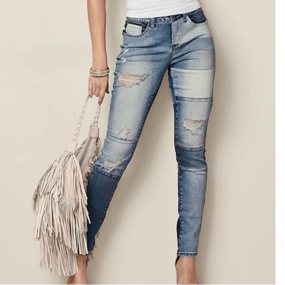 Distressed Patchwork Jeans - Picture 1 of 8